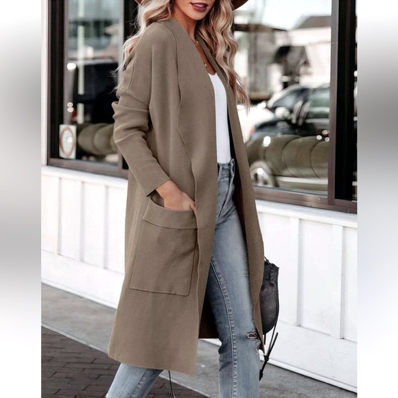 NWT ANRABESS Casual Long Sleeve Draped Open Front Long Knit Duster Coat Large - Picture 1 of 10